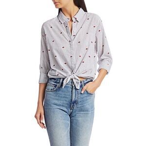 RAILS Taylor Striped Lip-print Cotton-blend Shirt In Flocked Kisses S